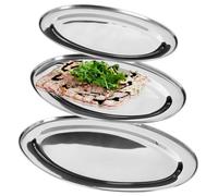 VILDE Lot de 3 plateaux ovales en acier inoxydable - Finition brillante - durable - idéal pour la restauration et les fêtes