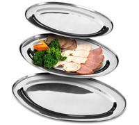 VILDE Lot de 3 plateaux ovales en acier inoxydable - Finition brillante - Idéal pour snacks et repas élégants