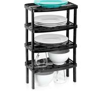 Vilde Lot de 4 étagères de cuisine empilables - Noir - 31 x 22 x 14,5/11,5 cm - Organisateur d'armoire de cuisine - Étagère à épices pour assiettes, tasses, épices