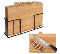 VILDE Lot de 4 Planches à Découper en Bambou avec Support en Métal | 28 x 20 cm | pour les Légumes, la Volaille, la Viande et le Poisson | Large Gamme D'applications