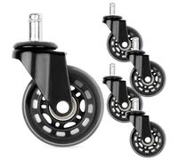 Vilde Lot de 5 roulettes de rechange silencieuses pour chaise de bureau, 6,3 cm/10 mm, pour sols durs, montage facile, taille universelle