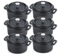 Vilde Lot de 6 mini cocottes en fonte avec couvercle de 10 cm - Mini casserole en fonte de 250 ml - Casserole de service et mini cocotte pour four, cuisinière et barbecue - Petit plat à gratin pour