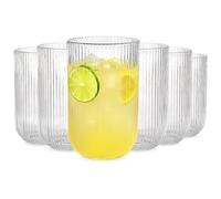 Vilde Lot de 6 verres à eau en verre strié transparent de 400 ml - Pour jus, limonade, cocktails, whisky, passe au lave-vaisselle