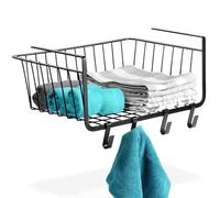 Vilde Panier sous étagère - 40,5 x 26 x 16 cm - Panier en métal avec 4 crochets - À suspendre sous l'étagère - Pour cuisine, salle de bain, bureau et armoire - Sans perçage - Noir - Pratique et peu