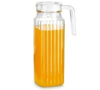 Vilde Pichet en verre 1 l, avec couvercle, carafe à eau rectangulaire avec poignée, étroite, pour réfrigérateur, jus, limonade, thé glacé
