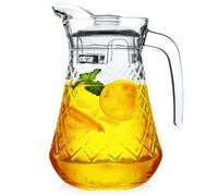 Vilde Pichet en verre strié avec couvercle - Carafe à eau rectangulaire avec poignée - étroite pour réfrigérateur, jus, limonade, thé glacé (pichet en verre, 1,4 l)