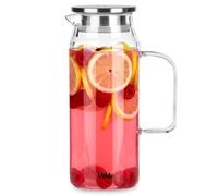 Vilde Pichet en verre strié avec couvercle - Carafe à eau rectangulaire avec poignée - étroite pour réfrigérateur, jus, limonade, thé glacé (pichet en verre, 1,5 l)