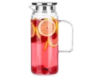 Vilde Pichet en verre strié avec couvercle - Carafe à eau rectangulaire avec poignée - étroite pour réfrigérateur, jus, limonade, thé glacé (pichet en verre, 1,5 l)
