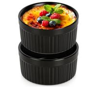 Vilde Plat à gratin en porcelaine avec couvercle 260 ml x 2 - Résistant à la chaleur - Petit plat à four pour dessert, tapas, soufflé, crème brûlée - Passe au four micro-ondes