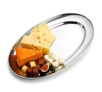 Vilde Plateau de service ovale en acier inoxydable argenté 29 x 18 cm - Plateau stable poli pour collations, entrées, gâteaux, fruits, buffet, soucoupe, sous-tasse - Dessous de verre - Assiette de
