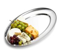 Vilde Plateau de service ovale en acier inoxydable argenté 32 x 20 cm - Plateau stable poli pour collations, entrées, gâteaux, fruits, buffet, soucoupe, sous-tasse - Dessous de verre - Assiette de