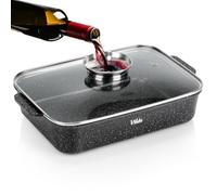 Vilde Poêle à frire en granit avec couvercle 35 x 23 x 12 cm - Cocotte 3,5 l - Cocotte 2 en 1 avec grill - Revêtement en granit, pour induction, gaz, électrique