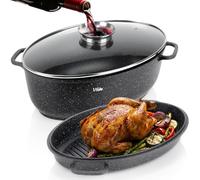 Vilde Poêle à frire en granit avec couvercle 39 x 26,5 x 18 cm - Cocotte 8 l + 3,2 l - Cocotte 2 en 1 avec grill - Revêtement en granit, pour induction, gaz, électrique