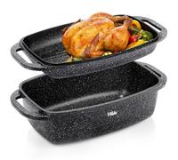 Vilde Poêle à frire en granit avec couvercle - 40 x 22,5 x 16 cm - Cocotte 5,5 l + 2,5 l - Cocotte 2 en 1 avec grill - Revêtement en granit - Pour induction, gaz, électrique