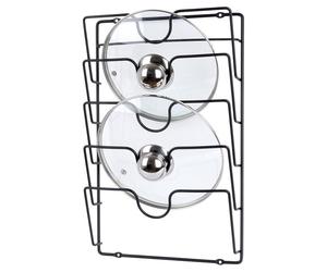 VILDE Porte-casseroles pour 5 Couvercles - Métal noir mat - Installation facile - Gain de place en cuisine