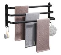 VILDE Porte-serviettes mural 50x15x23 cm - Aluminium Noir Mat - 3 Travées - 4 Crochets - Installation Facile