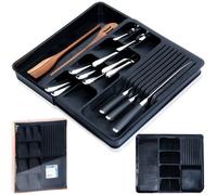 Vilde Range-couverts extensible pour tiroirs de 40 à 45,5 cm | Insert de tiroir de cuisine robuste en plastique noir 9 emplacements pour couteaux, organisateur de couverts