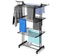 VILDE Séchoir à linge 3 niveaux - Métal et plastique, 24 m² de surface, roulettes avec verrouillage, pliable