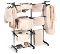 Vilde Séchoir à linge en métal noir vertical extensible XXL 78-130 x 64 x 172 cm | Sèche-linge, ailettes, séchoir sur pied, peu encombrant