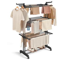 Vilde Séchoir à linge tour en métal sur roulettes Noir 125 x 170 cm