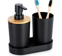 Vilde | Set de salle de bain 3 pièces - Noir - Distributeur de savon - Gobelet pour dentifrice - Dessous de verre - Rangement élégant