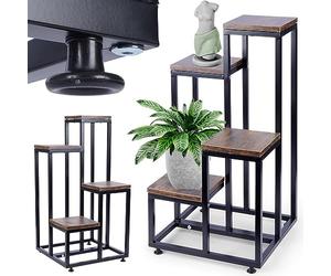 Vilde Support pour plantes en métal noir - Étagère à fleurs à 4 niveaux - Support stable de 69 cm de haut - Décoration en bois MDF - Pour intérieur/balcon/terrasse - Style industriel avec capacité de