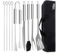 VILDE Untensile de barbecue 10 pièces - Acier inoxydable, mallette de transport, ustensiles pratiques pour grillades