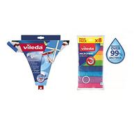 Vileda - 123385 - Raclette Vitre Active 2 en 1 & Colors Lavettes Microfibres dépoussiérantes et dégraissantes - 8 pièces