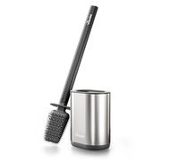 Vileda Brosse WC en Silicone argentée avec tête Flexible et poignée en Acier Inoxydable - Brosse WC avec Zones de Nettoyage 2 en 1 - Hygiénique, séchage Rapide, Inoxydable, Anti-odeurs, Durable et