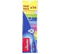 Vileda Colors Lot de 14 Chiffons de Nettoyage en Microfibre pour Usage Sec et Humide, 100% Microfibre, 30 x 30 cm, Multicolore