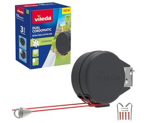 Vileda Corde à Linge rétractable Double Cordomatic - 30 m - 2 x 15 m - Peut Supporter jusqu'à 30 kg - Rétraction Automatique - Solide et Durable - Fixation Murale pour intérieur et extérieur