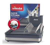 Vileda Égouttoir à vaisselle - Design peu encombrant avec porte-couverts - Égouttoir à vaisselle extensible, inoxydable et durable - Parfait pour les assiettes, verres et autres couverts