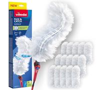 Vileda Flex&Catch kit plumeau avec Manche Long et 15 recharges, Capture Jusqu’à 3X Plus de poussière, Manche Extensible Jusqu’à 93 cm, Crochet