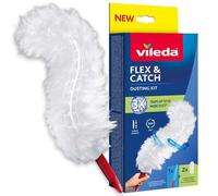 VILEDA Flex & Catch Outil de dépoussiérage avec 2 pièces de rechange, dépoussiérage à 360 °, manche fixe court, couette en microfibre douce, capture jusqu'à 3 fois plus de poussière