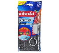 Vileda - Glitzi Power Inox Colors - Éponges Vaisselle avec Texture Spéciale - Acier Inoxydable - Éponges Métalliques pour un Nettoyage efficace et lavable - Durée de Vie 5x plus Longue - Pack de 2