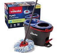 Vileda - H2prO Spin Mop - Kit avec Balai Serpillière et Seau Essoreur Innovant à Double Compartiment - Balai Serpillière Microfibre - Laveur de Sol avec Tête Triangulaire pour Les Espaces Etroits