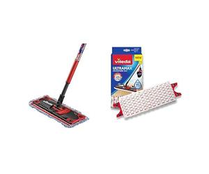 Vileda - Housse Micro & Coton pour Balai à Plat - Ultramax & Recharge Balai à Plat Officielle Compatible UltraMax/Ultramat/1.2.Spray - Version 2en1 Microfibre, Blanc et Rouge