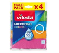 Vileda Lavettes microfibres Colors – Multi-usage haute absorption, sans trace – Pack de 4