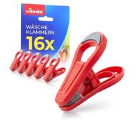 Vileda Lot de 16 Pinces à Linge sans Ressort en métal - Pinces en Plastique Robuste avec poignée Souple pour Un Maintien sûr - Pinces à Linge résistantes aux intempéries pour Corde à Linge, Balcon et