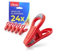 Vileda Lot de 24 Pinces à Linge sans Ressort métallique - Pinces incassables en Plastique avec Zone de préhension Souple - Résistantes aux intempéries pour Corde à Linge, Balcon et Jardin