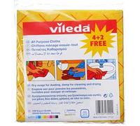 Vileda Lot de 6 chiffons multi-usages 4 + 2 pièces, nettoyage puissant, absorbant l'eau, durable - jaune/rose/blanc