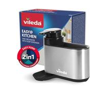 vileda Organisateur d'évier avec distributeur de liquide vaisselle en acier inoxydable - Porte-éponge autoportant - Organiseur de vaisselle avec distributeur de savon pour éponges et brosses - Durable