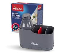Vileda Organisateur d'évier avec distributeur de liquide vaisselle en plastique - Porte-éponge autoportant - Organiseur de cuisine avec distributeur de savon pour éponges et brosses - Durable et