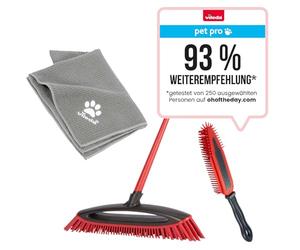 Vileda Pet Pro Kit complet avec balai Always Clean, brosse électrostatique et serviette en microfibre XL pour nettoyer les poils d'animaux, sécher les animaux de compagnie, pour toutes les surfaces