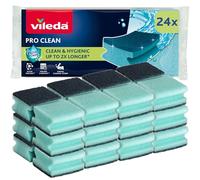 Vileda ProClean Multipack 24 éponges abrasives haute mousse | Enzymes actives pour l'hygiène prolongée | Haute puissance de nettoyage | Absorption exceptionnelle | Design ergonomique | Turquoise | Lot
