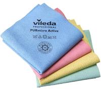 Vileda Professional PURmicro Colors | Tissu en Microfibre Professionnel Polyvalent | Excellents résultats sans Rayures | Lot de 4 pièces | Bleu, Rouge, Jaune, Vert | 38 x 35 cm