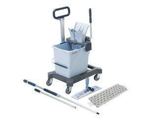 Vileda Professional UltraSpeed Pro QuickStart - Kit Seau + Presse 25 L sur Roues avec Balai à Plat Microfibre 40 cm r-MicroSpeed Plus & Manche télescopique - Nettoyage Pro Jusqu’à 750 m²