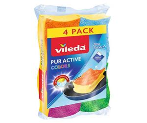 Vileda Pur Active Colors Eponges récureurs synthétiques, Face Abrasive brevetée, 4 pièces