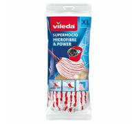 Vileda - Recharge SuperMocio Microfibre & Power - pour Balai Espagnol avec Seau Essoreur - Serpillière Microfibres Ultra Absorbantes - Fibres Blanches et Rouges pour Un Laveur de Sol Efficace