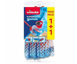 Vileda - Recharges SuperMocio Triple Action 3D pour Balai Microfibre - Nettoie en Profondeur avec Franges Tri-Matières - Microfibres, Bandes Grattantes, Zone 3D - pour Balai Serpillière x2